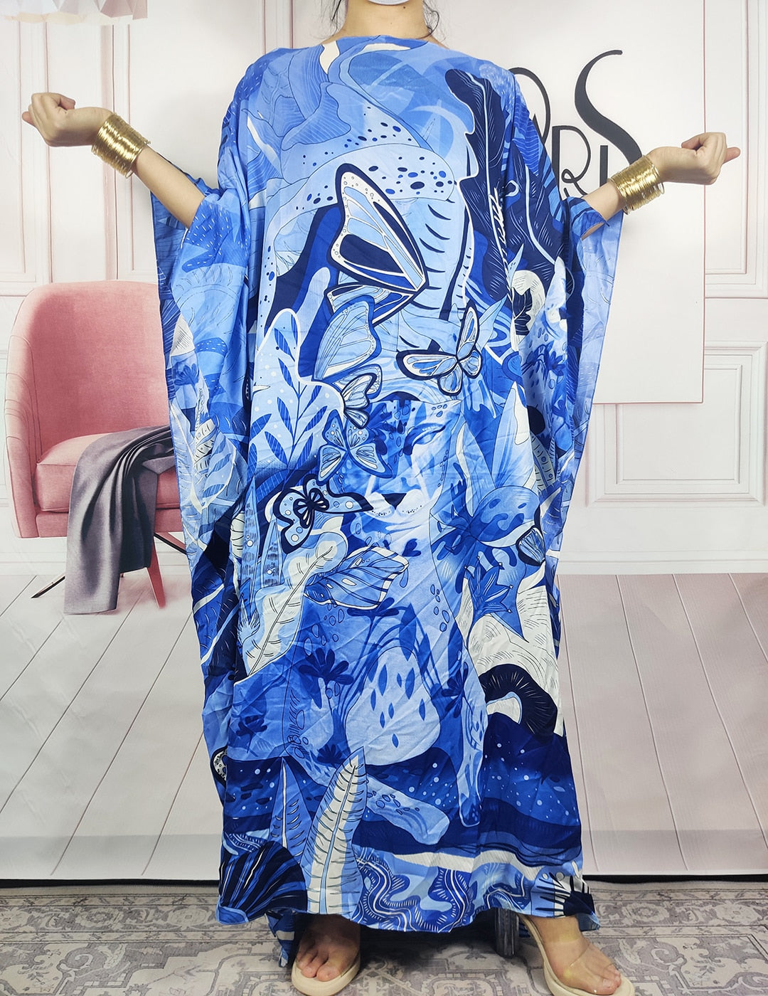 Kuwait Fashion - 2024 Summer Boho Loose Silk Kaftan Maxi Dress Oversized African Muslim Lady Abaya color 1 One Size