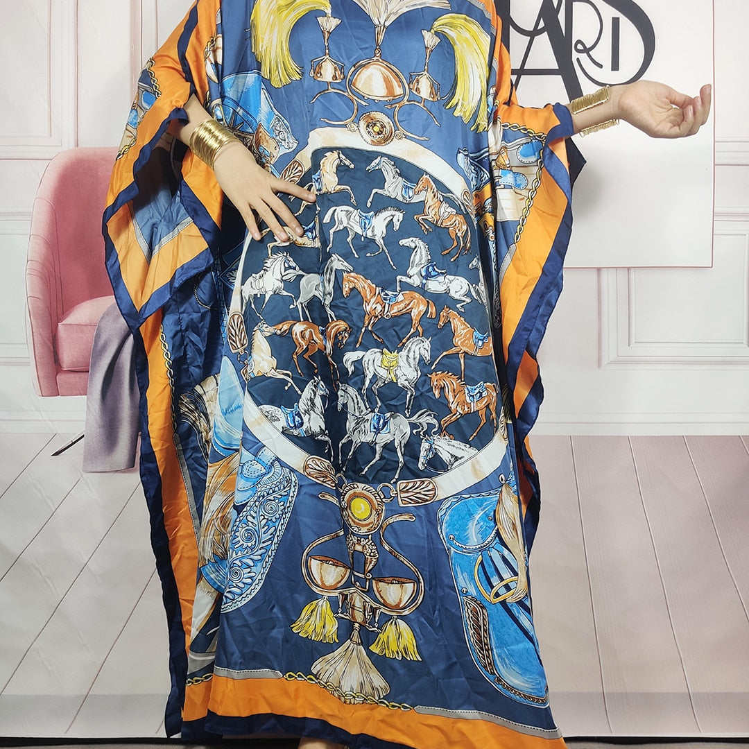 Kuwait Fashion - 2024 Summer Boho Loose Silk Kaftan Maxi Dress Oversized African Muslim Lady Abaya color 12 One Size