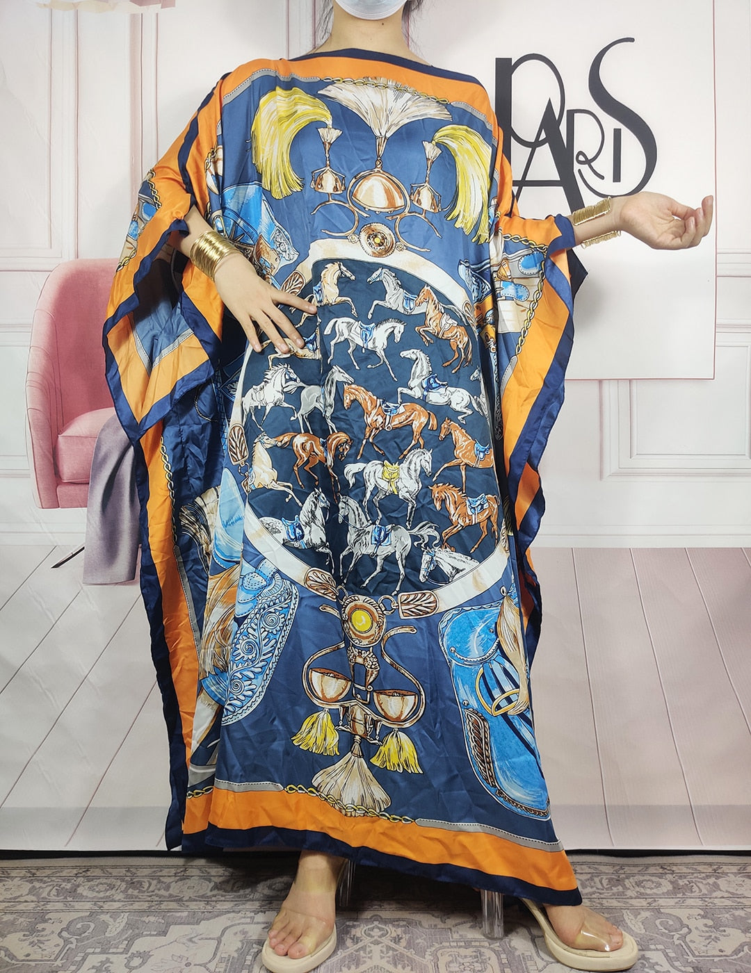 Kuwait Fashion - 2024 Summer Boho Loose Silk Kaftan Maxi Dress Oversized African Muslim Lady Abaya color 12 One Size