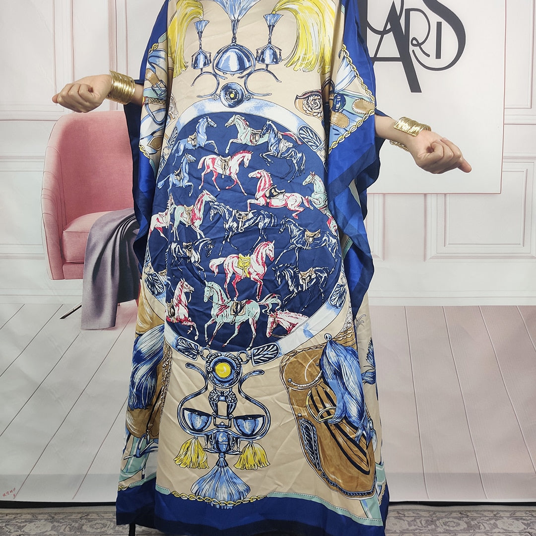 Kuwait Fashion - 2024 Summer Boho Loose Silk Kaftan Maxi Dress Oversized African Muslim Lady Abaya