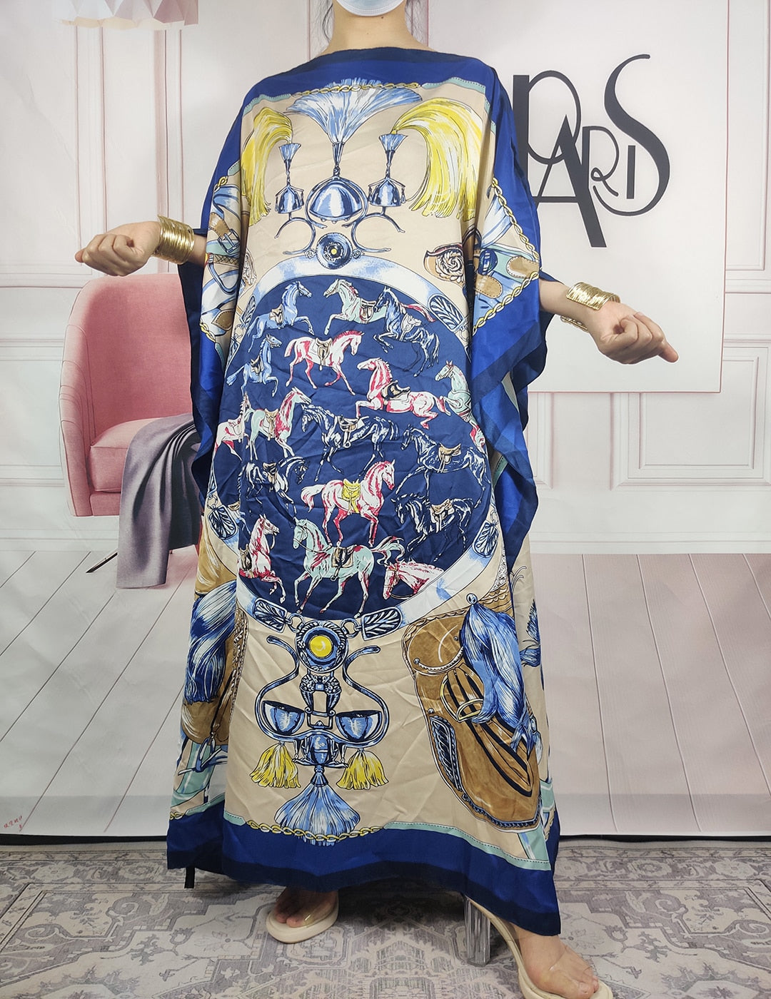 Kuwait Fashion - 2024 Summer Boho Loose Silk Kaftan Maxi Dress Oversized African Muslim Lady Abaya