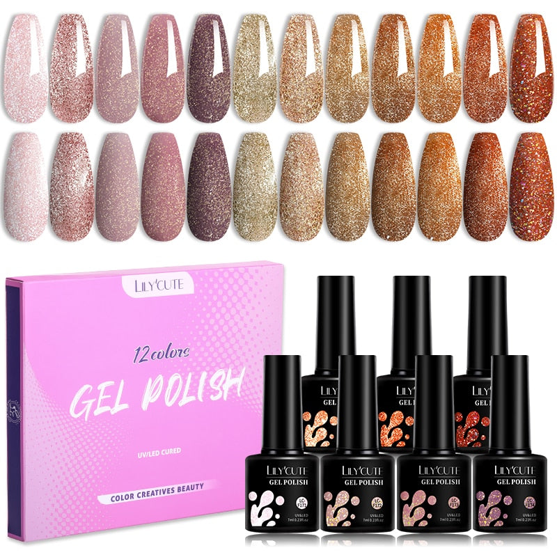 LILYCUTE 12PCs 7ml Spring Macaron Nail Gel Polish Set Semi Permanent UV Gel For Manicure Soak Off Gel Nail Polish Kit Varnishes 56874-6