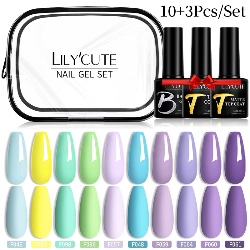 LILYCUTE 12PCs 7ml Spring Macaron Nail Gel Polish Set Semi Permanent UV Gel For Manicure Soak Off Gel Nail Polish Kit Varnishes 231367