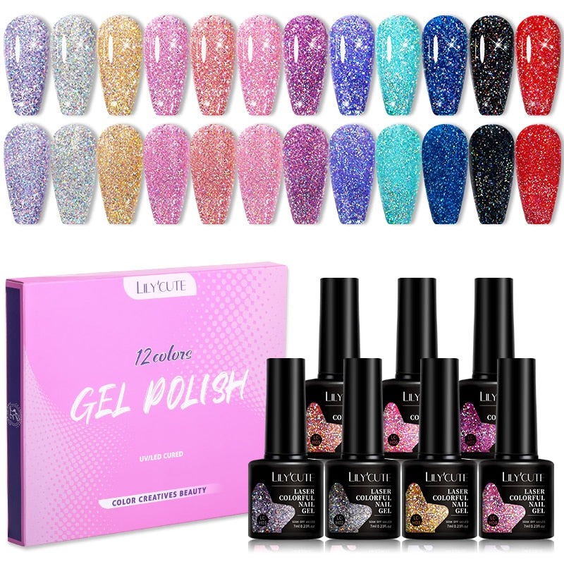 LILYCUTE 12PCs 7ml Spring Macaron Nail Gel Polish Set Semi Permanent UV Gel For Manicure Soak Off Gel Nail Polish Kit Varnishes 56348-8