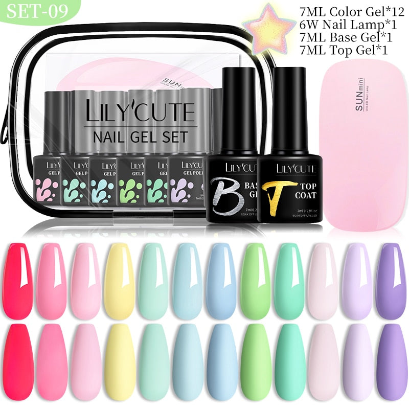 LILYCUTE 12PCs 7ml Spring Macaron Nail Gel Polish Set Semi Permanent UV Gel For Manicure Soak Off Gel Nail Polish Kit Varnishes 56060-9