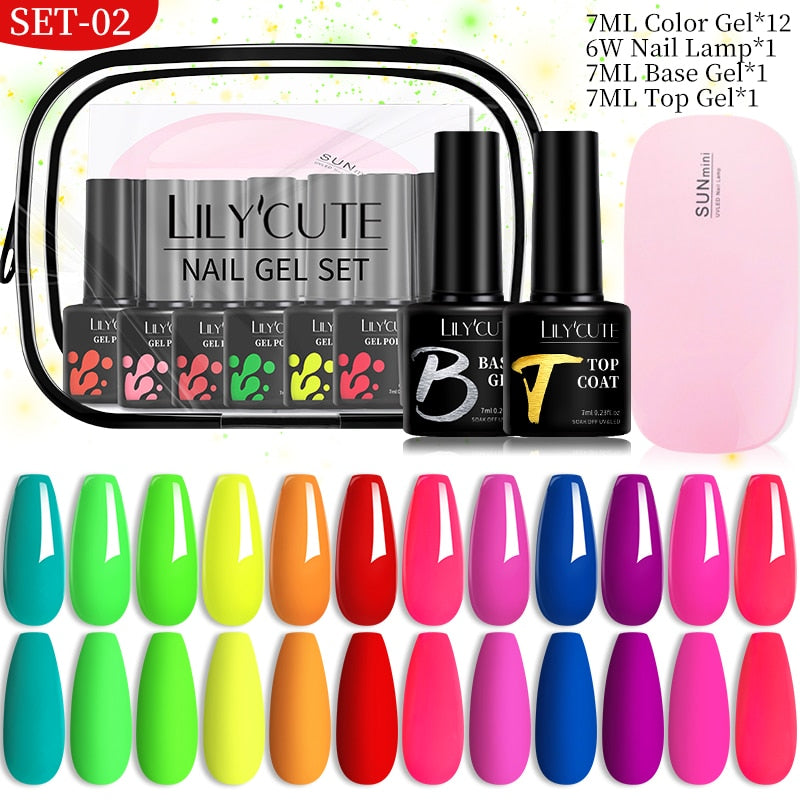 LILYCUTE 12PCs 7ml Spring Macaron Nail Gel Polish Set Semi Permanent UV Gel For Manicure Soak Off Gel Nail Polish Kit Varnishes 56060-2
