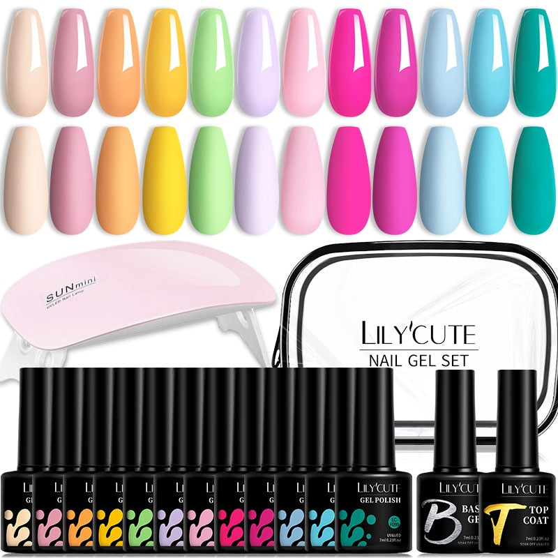 LILYCUTE 12PCs 7ml Spring Macaron Nail Gel Polish Set Semi Permanent UV Gel For Manicure Soak Off Gel Nail Polish Kit Varnishes 229380
