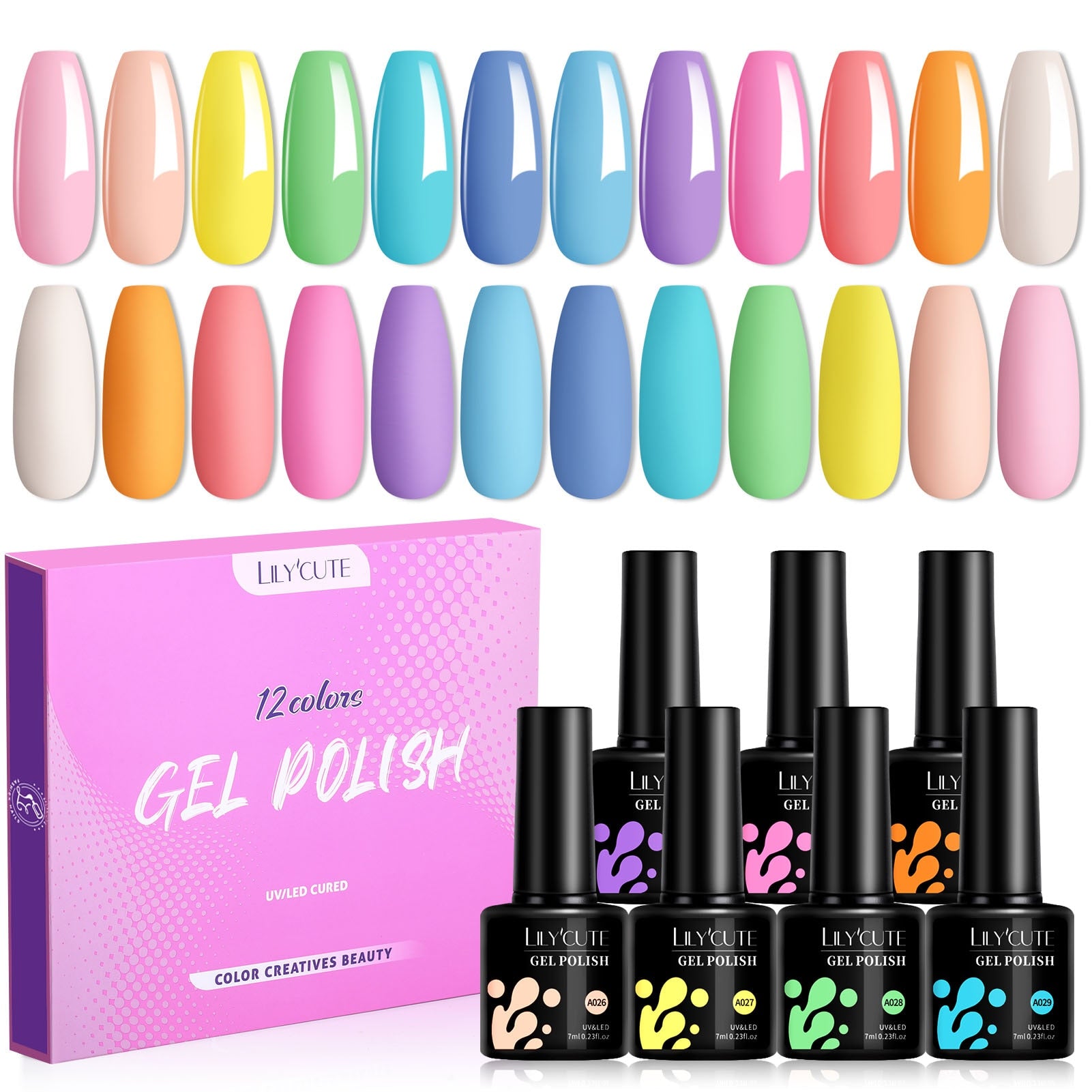 LILYCUTE 12PCs 7ml Spring Macaron Nail Gel Polish Set Semi Permanent UV Gel For Manicure Soak Off Gel Nail Polish Kit Varnishes 55632
