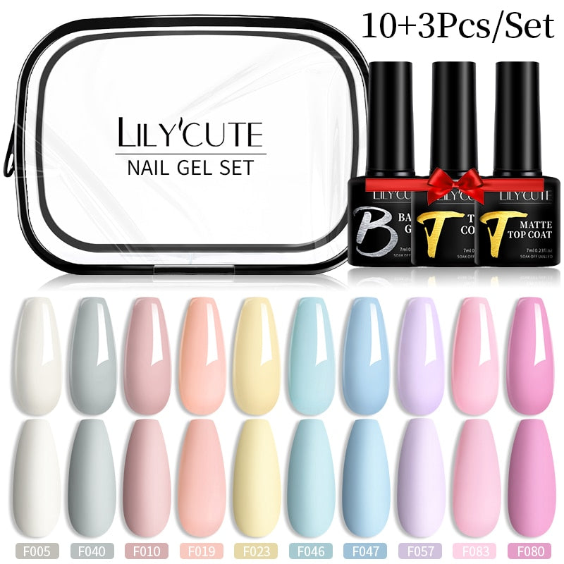LILYCUTE 12PCs 7ml Spring Macaron Nail Gel Polish Set Semi Permanent UV Gel For Manicure Soak Off Gel Nail Polish Kit Varnishes 231366