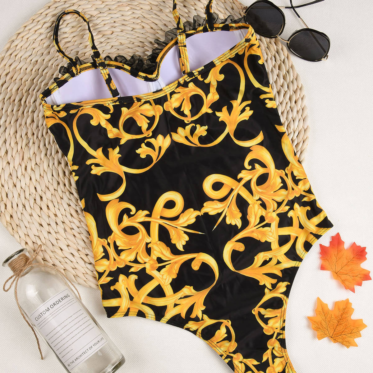 Lace Push Up Swimwear - Sexy Women One-Piece Swimsuit Female Print Thong Brazilian Monokini Bathing Suit Women