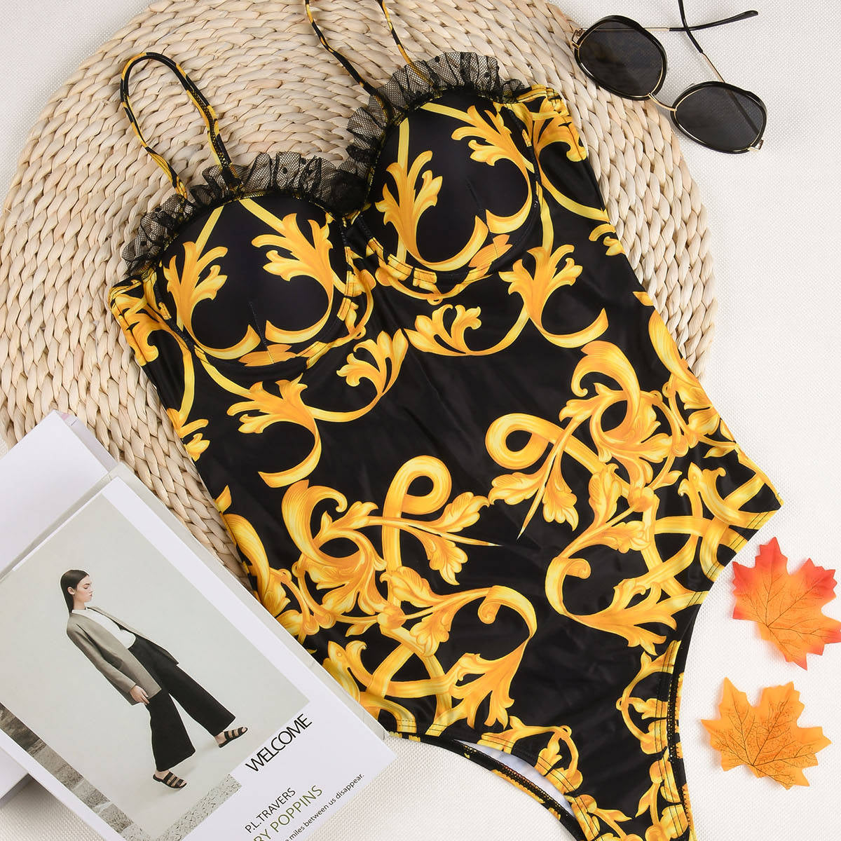 Lace Push Up Swimwear - Sexy Women One-Piece Swimsuit Female Print Thong Brazilian Monokini Bathing Suit Women