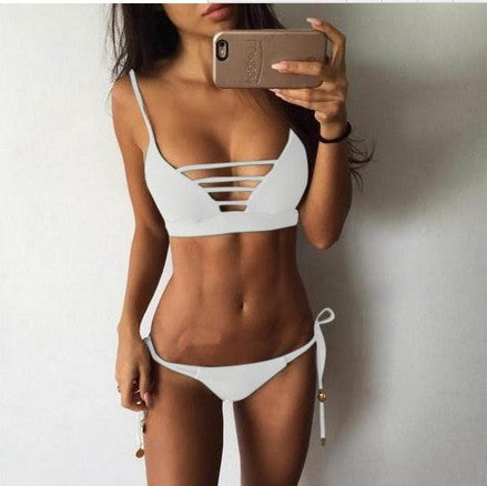 Ladies Bandage Split Bikini White