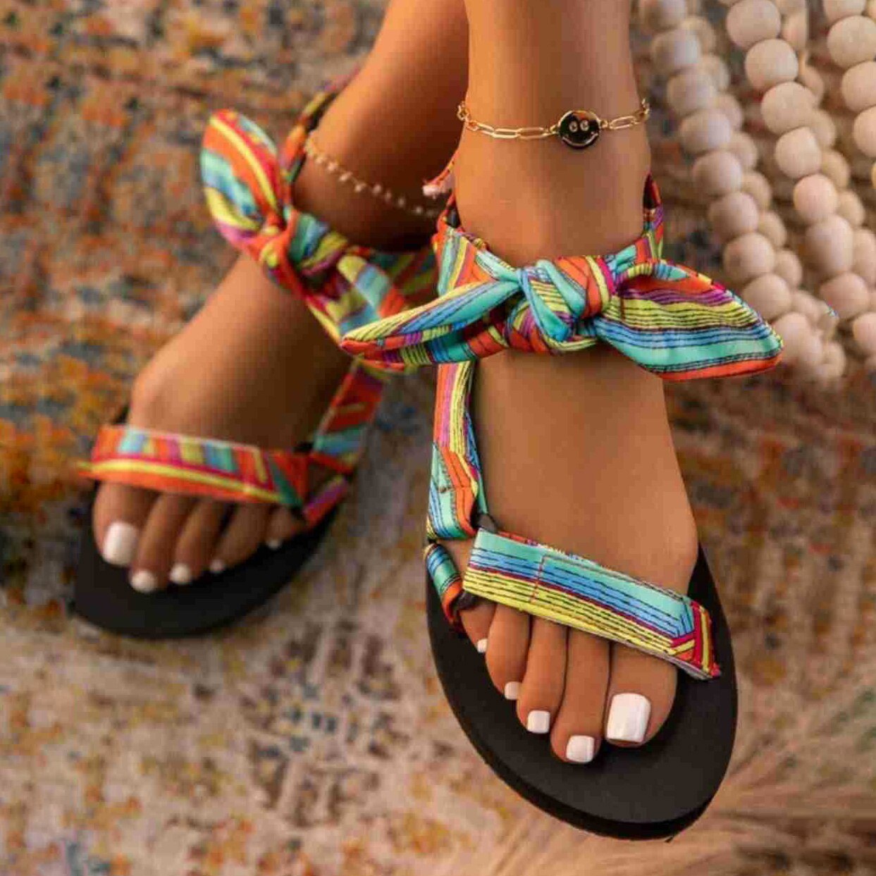 Ladies Flat Sandals Lace Up Bow Platform Shoes for Women 2024 New Summer Fashion Casual Comfy Outdoor Beach Leopard Sandalias multi footwear