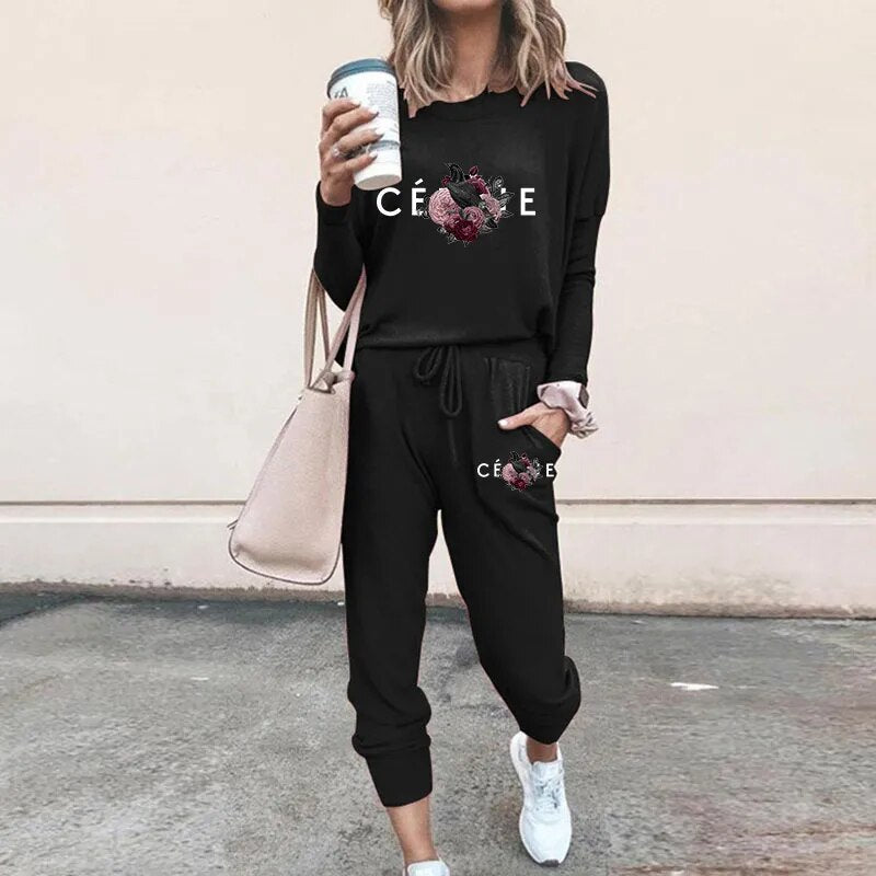 Ladies Luxury Fashion Pullover Sweatshirts Pants 2 Piece Sets Daily Home Tracksuits Women Casual Solid Hoodies Sweatpants Suits