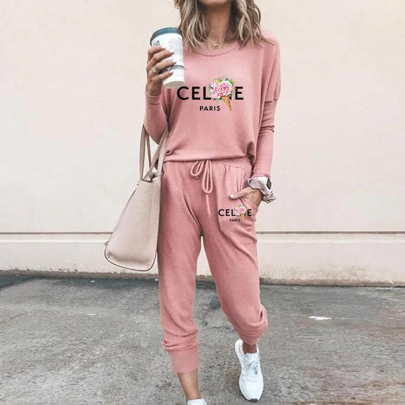 Ladies Luxury Fashion Pullover Sweatshirts Pants 2 Piece Sets Daily Home Tracksuits Women Casual Solid Hoodies Sweatpants Suits