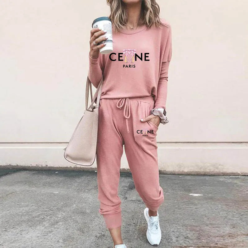 Ladies Luxury Fashion Pullover Sweatshirts Pants 2 Piece Sets Daily Home Tracksuits Women Casual Solid Hoodies Sweatpants Suits Pink 2