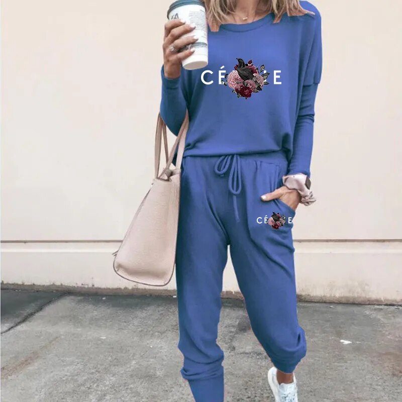 Ladies Luxury Fashion Pullover Sweatshirts Pants 2 Piece Sets Daily Home Tracksuits Women Casual Solid Hoodies Sweatpants Suits