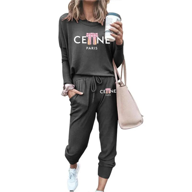 Ladies Luxury Fashion Pullover Sweatshirts Pants 2 Piece Sets Daily Home Tracksuits Women Casual Solid Hoodies Sweatpants Suits