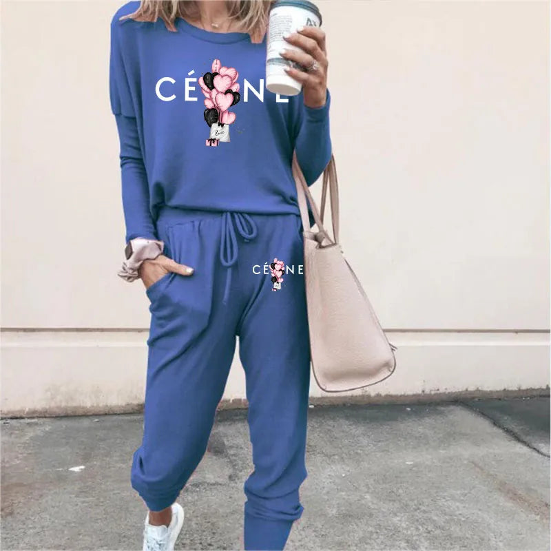Ladies Luxury Fashion Pullover Sweatshirts Pants 2 Piece Sets Daily Home Tracksuits Women Casual Solid Hoodies Sweatpants Suits Blue 1