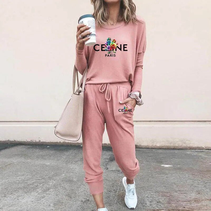 Ladies Luxury Fashion Pullover Sweatshirts Pants 2 Piece Sets Daily Home Tracksuits Women Casual Solid Hoodies Sweatpants Suits Pink 3