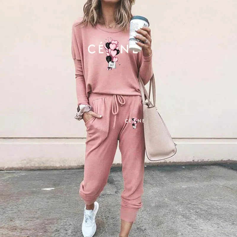 Ladies Luxury Fashion Pullover Sweatshirts Pants 2 Piece Sets Daily Home Tracksuits Women Casual Solid Hoodies Sweatpants Suits Pink 1