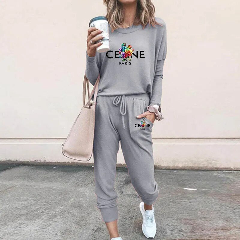 Ladies Luxury Fashion Pullover Sweatshirts Pants 2 Piece Sets Daily Home Tracksuits Women Casual Solid Hoodies Sweatpants Suits