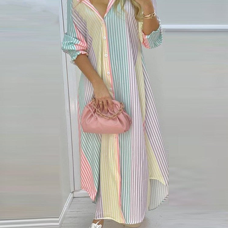 Ladies New Dress Fashion Color Matching Slim Short-Sleeved Shirt Dress Casual Home Street Commuter Plus Size Dress Vestidos