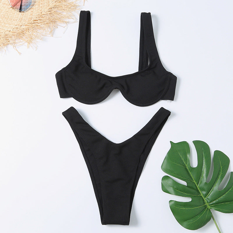 Ladies Sexy Swimsuit Split Solid Color Bikini