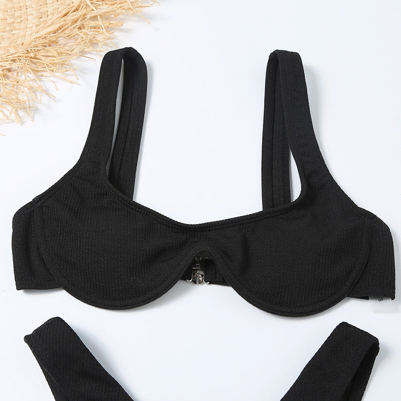 Ladies Sexy Swimsuit Split Solid Color Bikini