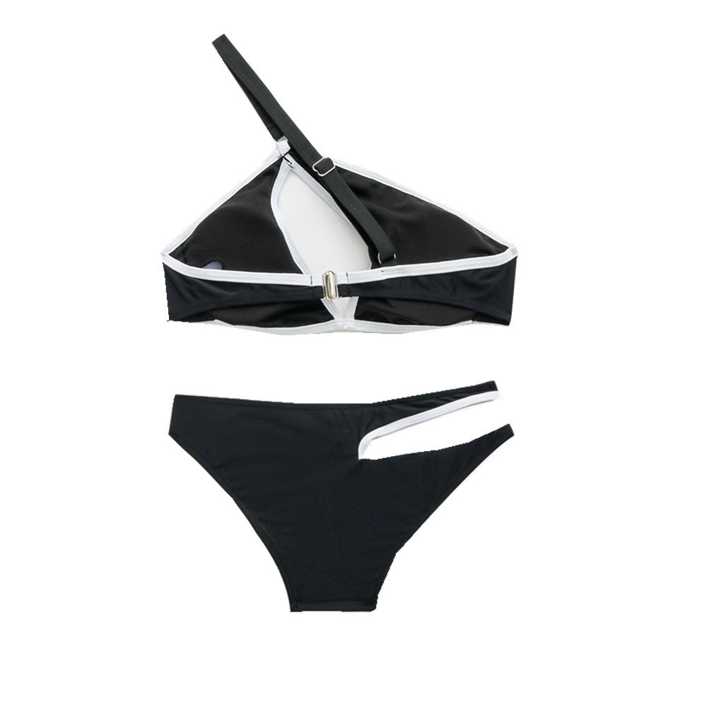 Ladies Simple Bikini Solid Color Swimsuit Black