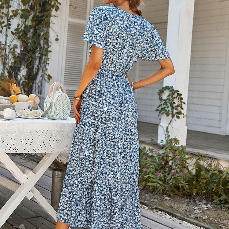 Ladies Vintage Long Floral Print Summer Dress Loose Casual Button Bohemian Beach Dress Women Sundress Robe Vestidos Female