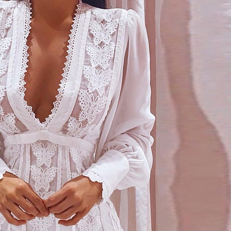 Lantern Sleeve Butterfly Lace Dress Sexy White Summer Clothes For Women Vestido Elegant Women Fashion Daily Work Mini Dr