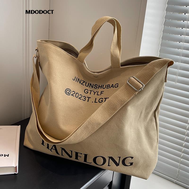 Large Capacity Summer Casual Canvas Tote Women Shoulder Bags Luxury Designer Trendy Ladies Handbags 2024 Simple Crossbody Work Khaki
