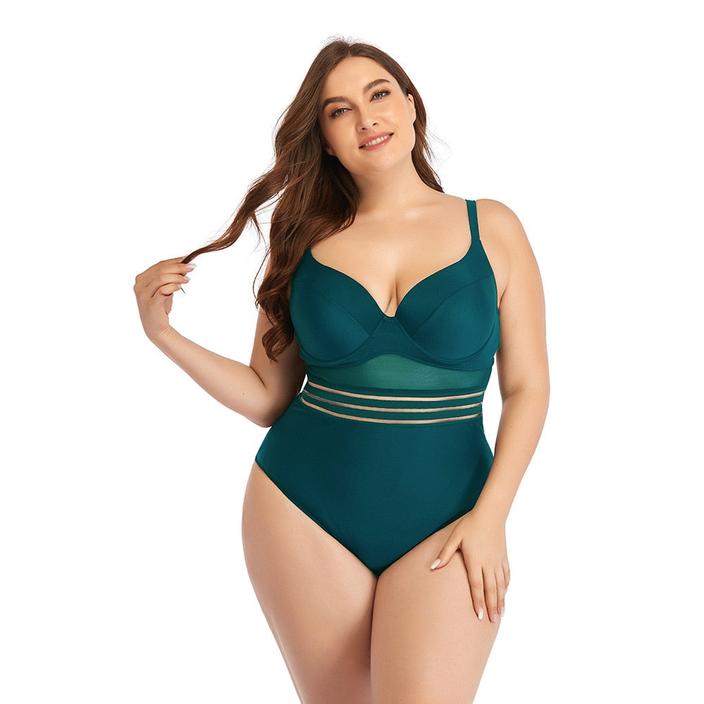 Large Size Swimsuits - One Piece Plus Size Bikini Set Swimwear Sexy Swim Suit Beachwear Bathing Suit Swimwear Monokini Dark Green