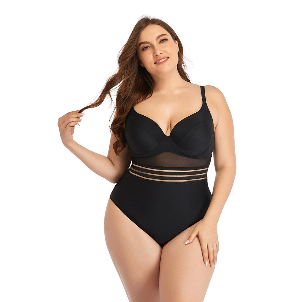 Large Size Swimsuits - One Piece Plus Size Bikini Set Swimwear Sexy Swim Suit Beachwear Bathing Suit Swimwear Monokini Black