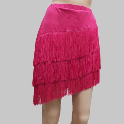 Latin Dance Skirt Sexy Women Chacha Samba Tango Layers Tassels Fringes Dresses Competition Performamnce Salsa Lady Latin Costume rose red