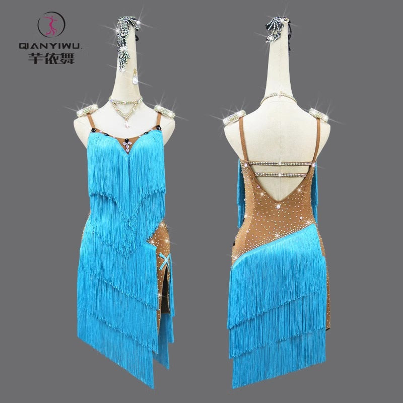 Latin Dance Suit Woman Top Fringed Dress Stand Ballroom Practice Wear Extreme Mini Sexy Line Clothes Prom Costume Ladies Cabaret AMAIO