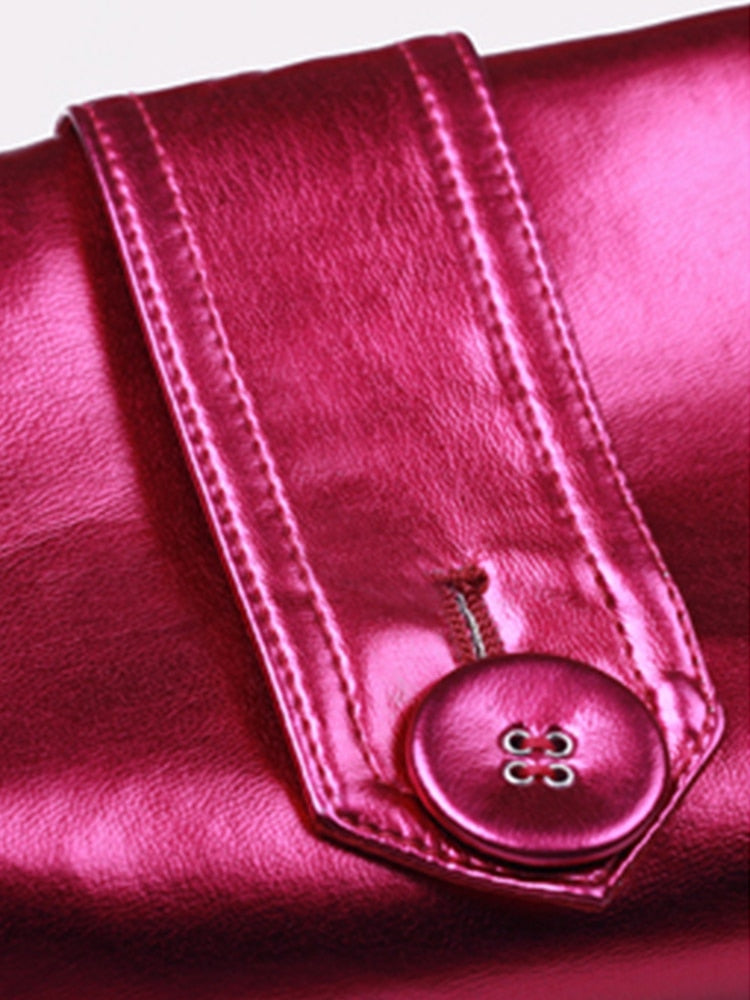 Lautaro Spring Autumn Long Shiny Reflective Patent Leather Trench Coat for Women Belt Double Breasted Cool European Fashion 2022