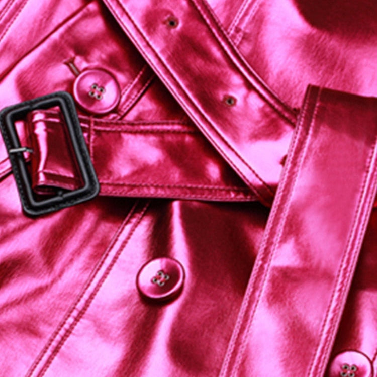 Lautaro Spring Autumn Long Shiny Reflective Patent Leather Trench Coat for Women Belt Double Breasted Cool European Fashion 2022