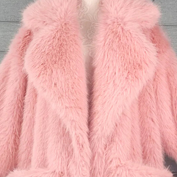 Lautaro Winter Long Oversized Pink Thick Warm Soft Shaggy Fluffy Faux Fur Coat Women Pockets Lapel Loose Sweet Cute Fashion 2022