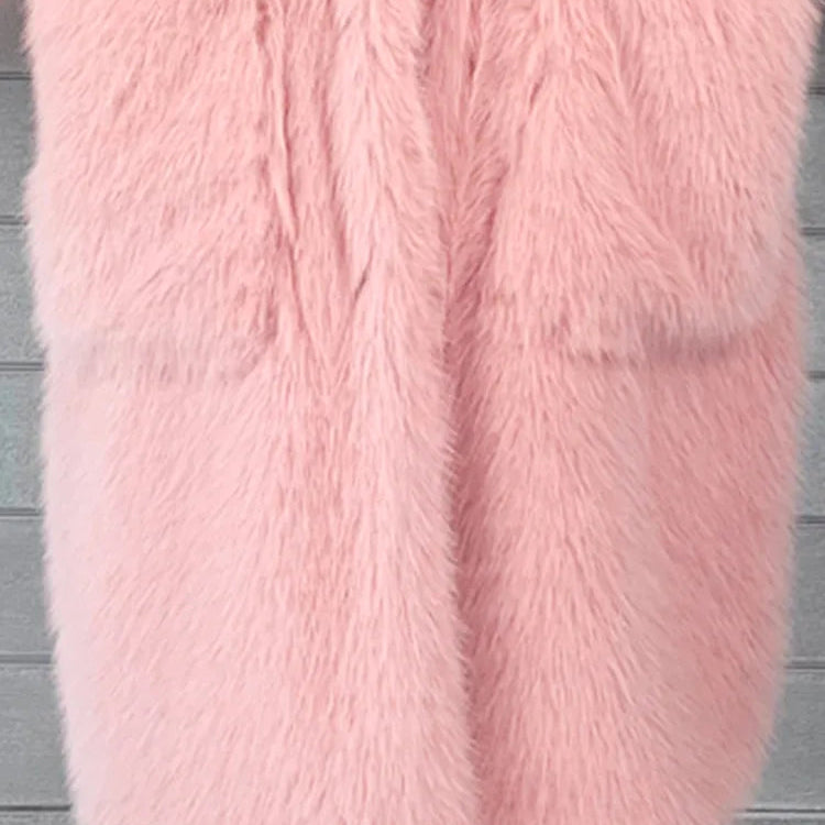 Lautaro Winter Long Oversized Pink Thick Warm Soft Shaggy Fluffy Faux Fur Coat Women Pockets Lapel Loose Sweet Cute Fashion 2022