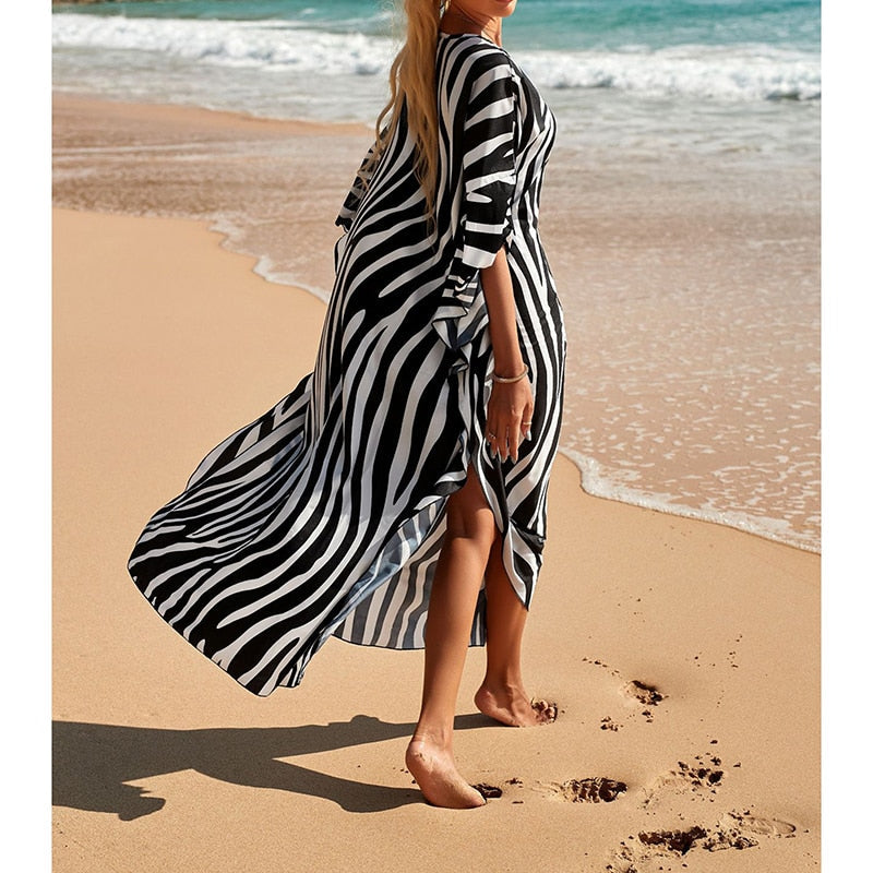 Leopard Print Knitted Beach Cover up dress Tunic Long Pareos Bikinis Cover ups Swim Cover up Robe Plage Beachwear