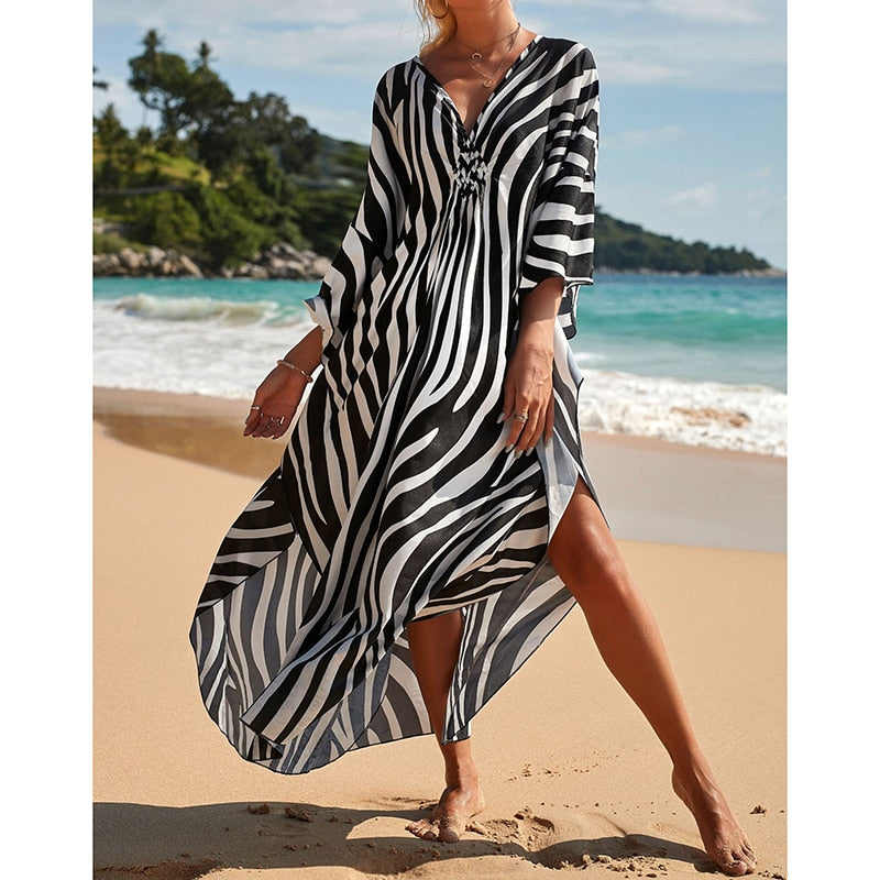 Leopard Print Knitted Beach Cover up dress Tunic Long Pareos Bikinis Cover ups Swim Cover up Robe Plage Beachwear AMAIO