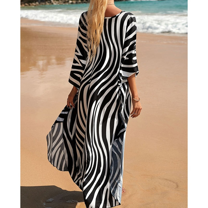 Leopard Print Knitted Beach Cover up dress Tunic Long Pareos Bikinis Cover ups Swim Cover up Robe Plage Beachwear