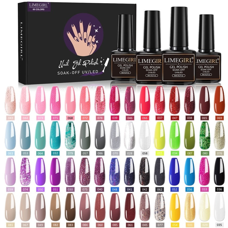 Limegirl Gel Nail Polish Set Kit Pink Glitter Popular Spring 60/40/24 Colors Semi Permanent UV Led Gel Varnish Soak Off Nail 60PCS-3