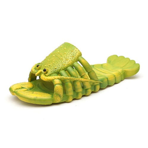 Lobster Slippers Men Funny Animal Summer Flip Flops Cute Beach Shower Casual Shoes Women Unisex Big Size Soft Home Slippers Green