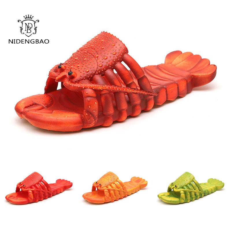 Lobster Slippers Men Funny Animal Summer Flip Flops Cute Beach Shower Casual Shoes Women Unisex Big Size Soft Home Slippers AMAIO