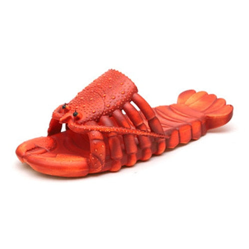 Lobster Slippers Men Funny Animal Summer Flip Flops Cute Beach Shower Casual Shoes Women Unisex Big Size Soft Home Slippers Dark Red