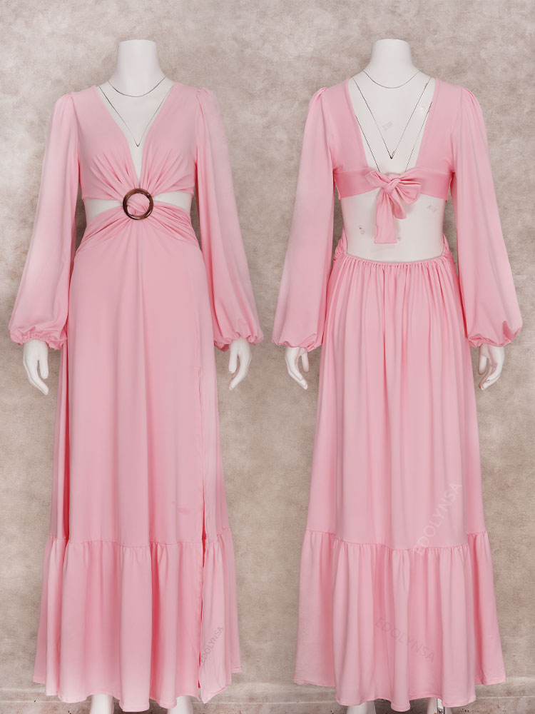 Long Blue Cut Out Vacation Dress Tunic Women Summer Clothing Sexy V Neck Hollow Out Evening Party Maxi Dresses