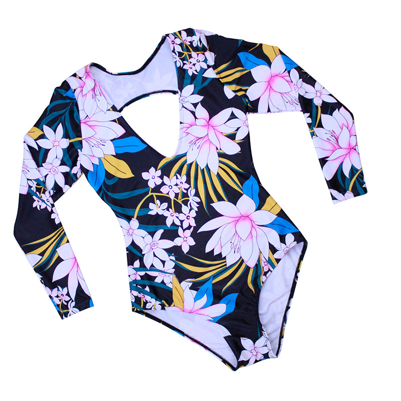 Long-Sleeved Sunscreen Printed One-Piece Swimsuit